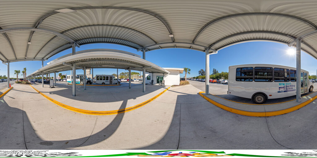 A 360-degree panoramic image captured at Port Parking Space at Port Canaveral for their Google Street View listing. Image by Biz360Tours